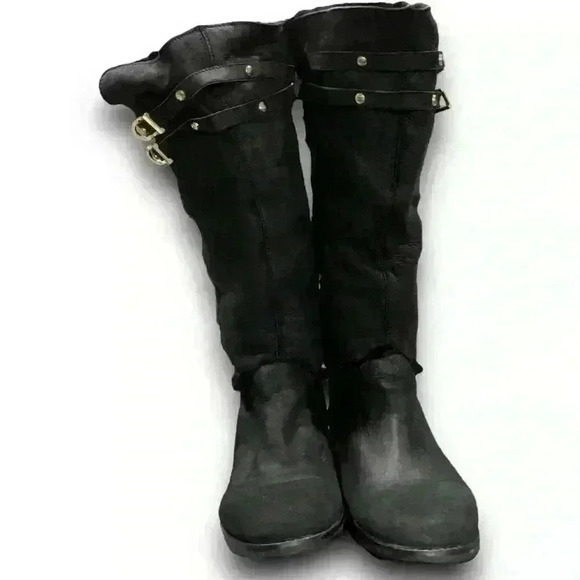 Jimmy Choo Shoes - Jimmy Choo Boots Shearling Riding Black Gold Buckle Hardware Womens 7 EURO 37.5​